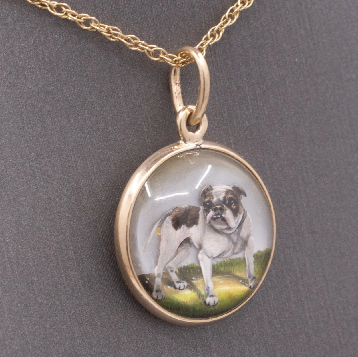 Antique Essex Crystal Bulldog Pendant In 14k Yellow Gold