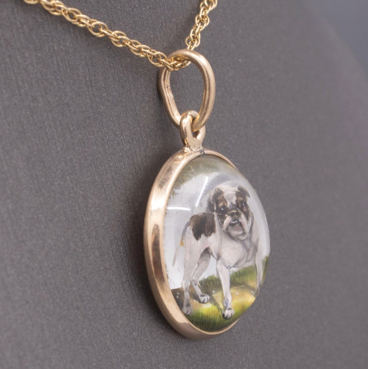 Antique Essex Crystal Bulldog Pendant In 14k Yellow Gold