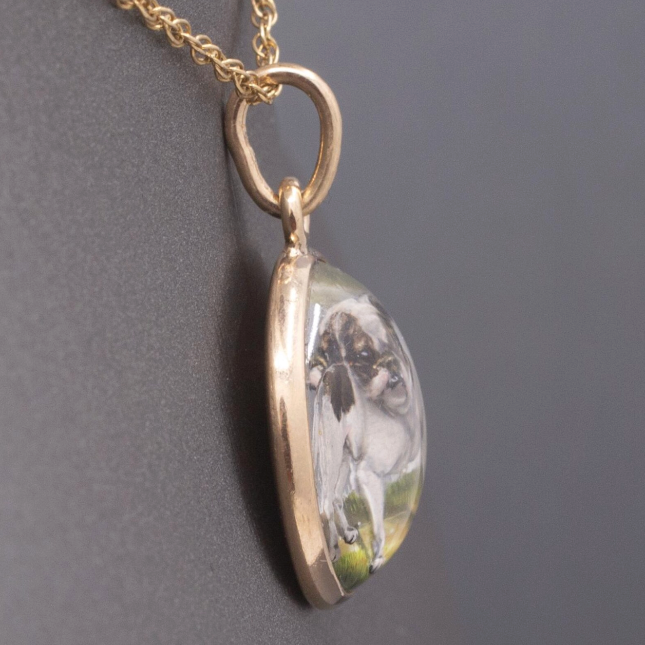 Antique Essex Crystal Bulldog Pendant In 14k Yellow Gold