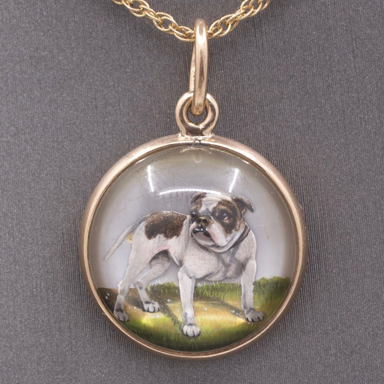 Antique Essex Crystal Bulldog Pendant In 14k Yellow Gold