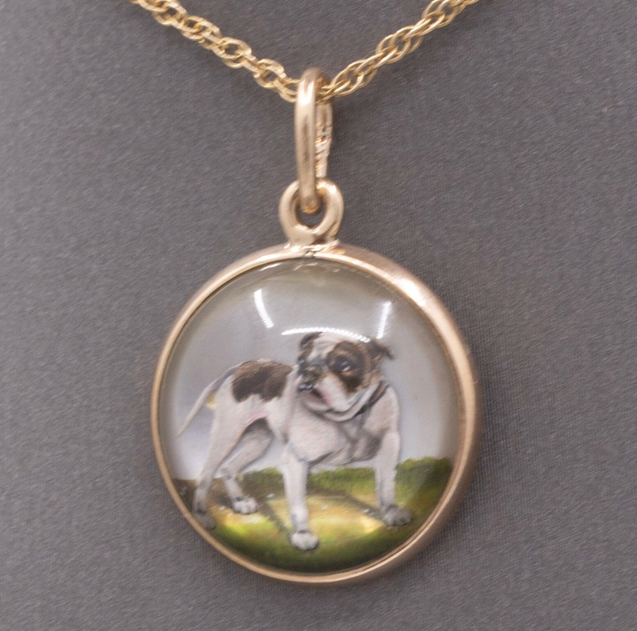 Antique Essex Crystal Bulldog Pendant In 14k Yellow Gold