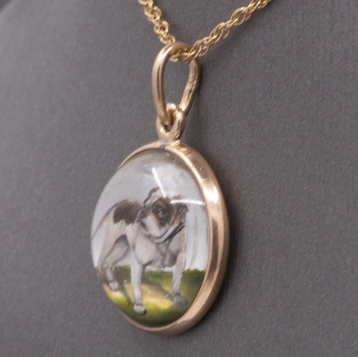 Antique Essex Crystal Bulldog Pendant In 14k Yellow Gold