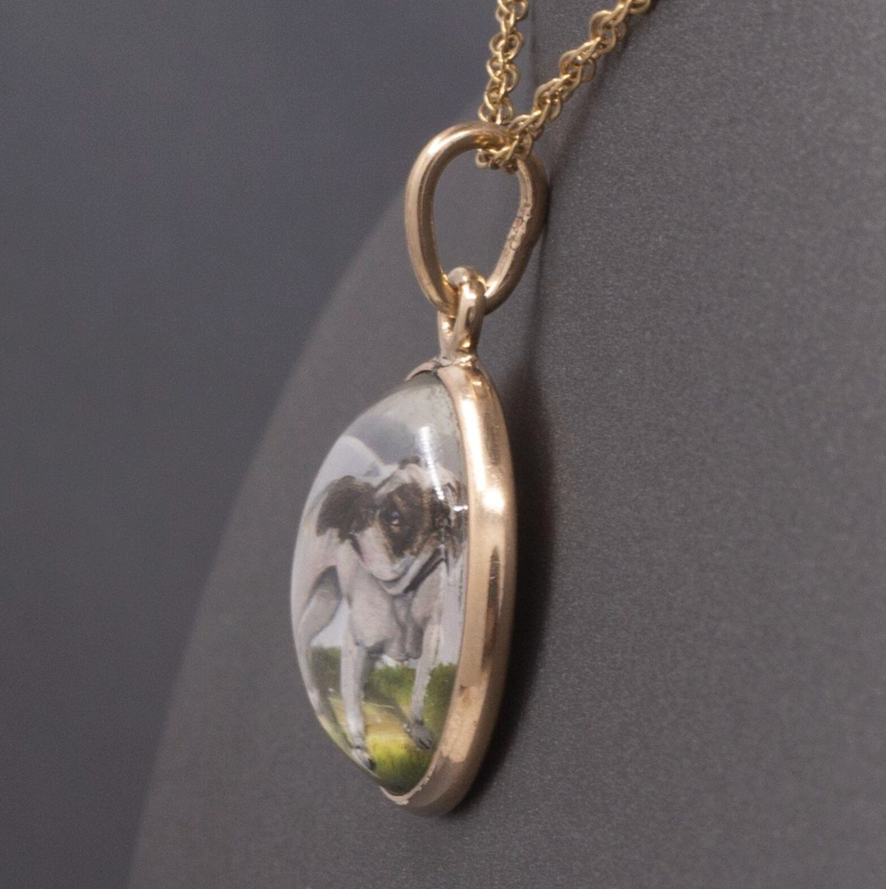 Antique Essex Crystal Bulldog Pendant In 14k Yellow Gold