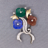 Exquisite Art Deco Floral Diamond and Chalcedony, Chrysoprase and Carnelian Brooch in Platinum and 14k Gold