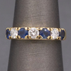 Vintage Blue Sapphire and Diamond Band Ring in 18k Yellow Gold