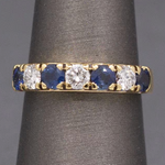Vintage Blue Sapphire and Diamond Band Ring in 18k Yellow Gold