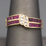 Ruby and Diamond Twist Channel Set Band Ring in 14k Yellow Gold