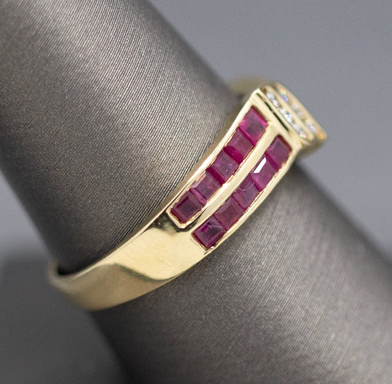 Ruby and Diamond Twist Channel Set Band Ring in 14k Yellow Gold
