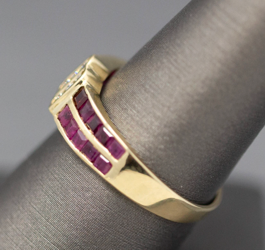 Ruby and Diamond Twist Channel Set Band Ring in 14k Yellow Gold