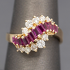 Baguette Cut Ruby and Diamond Wave Cocktail Ring in 14k Yellow Gold