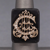 Exquisite Victorian Rose Cut Diamond "C" Ring on Onyx in 10k White Gold