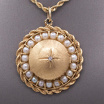 Vintage Large Mid-Century Diamond and Pearl Locket in 14k Yellow Gold