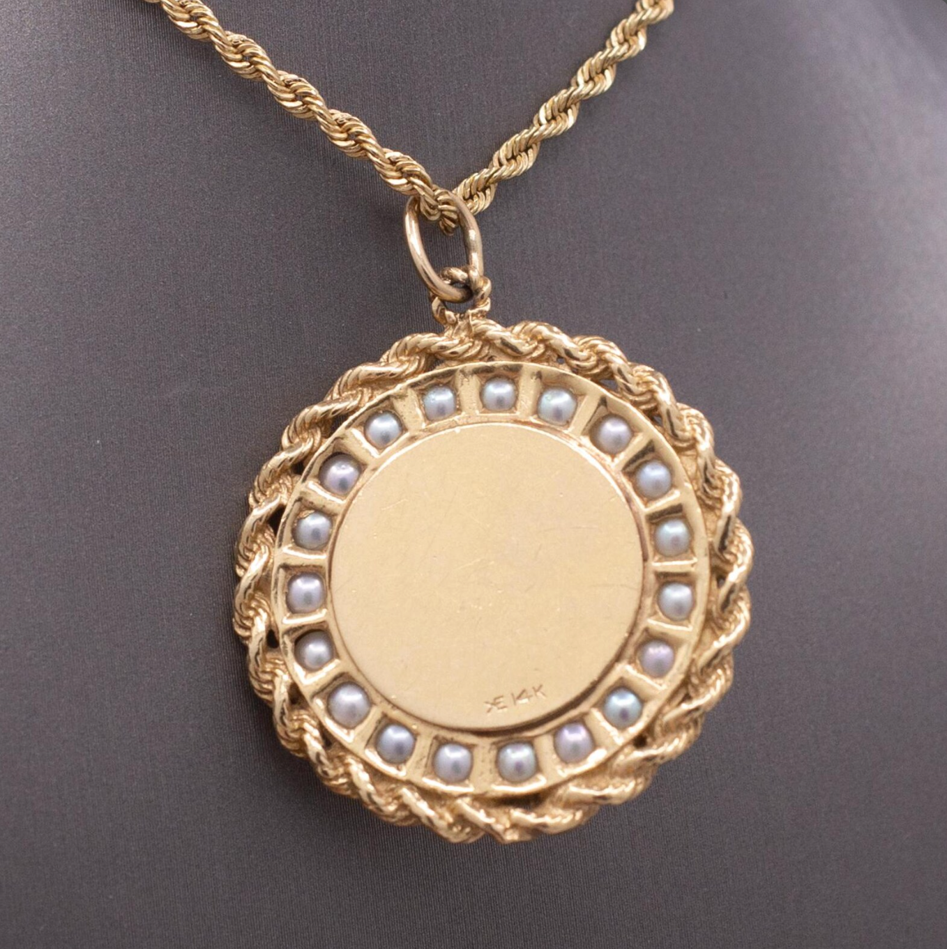 Vintage Large Mid-Century Diamond and Pearl Locket in 14k Yellow Gold