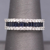 Sparkling Deep Blue Sapphire and Diamond Band Ring in 14k White Gold