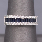 Sparkling Deep Blue Sapphire and Diamond Band Ring in 14k White Gold