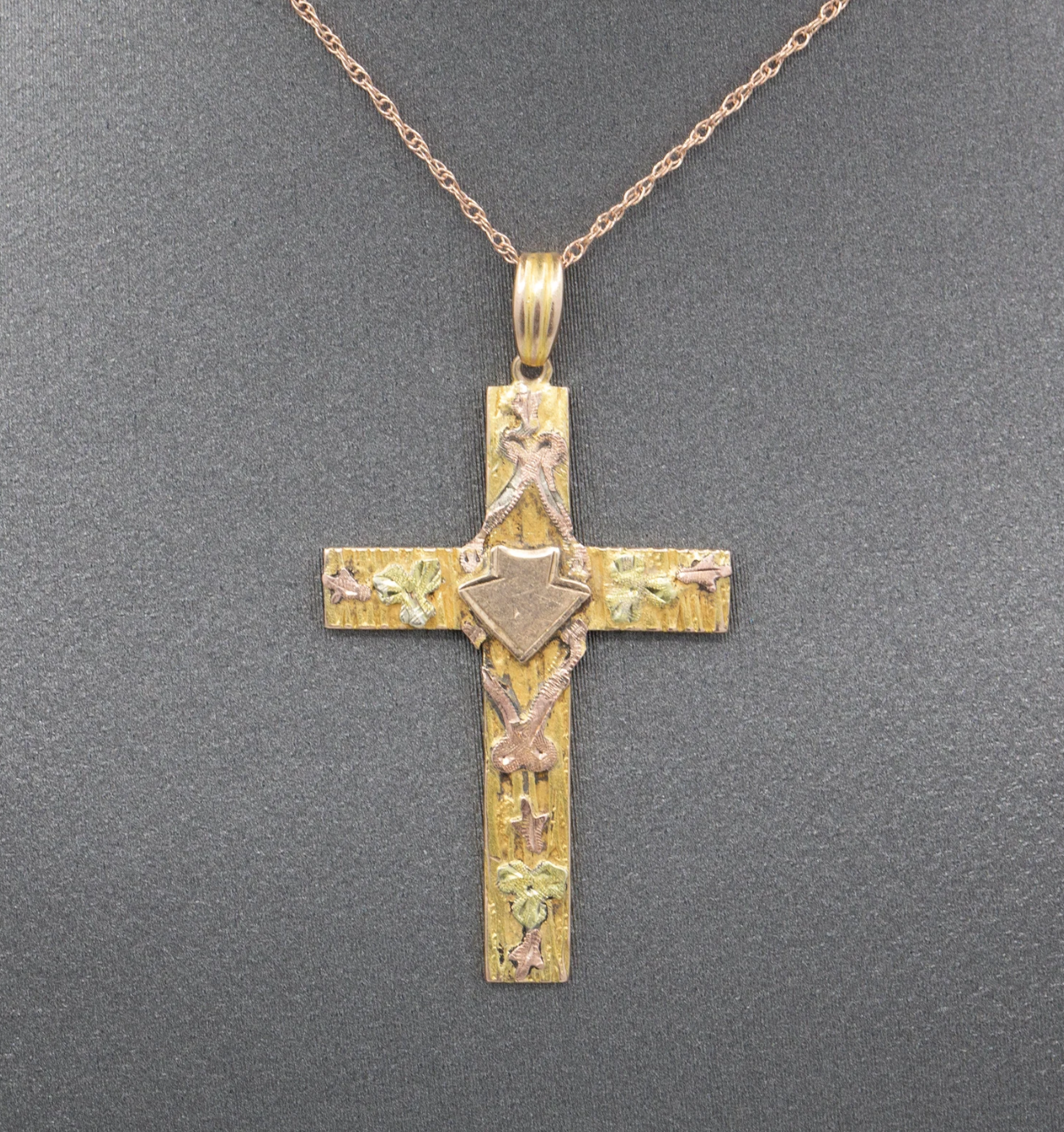 Delicate Antique Victorian Christian Cross Pendant Necklace in 10k Gold