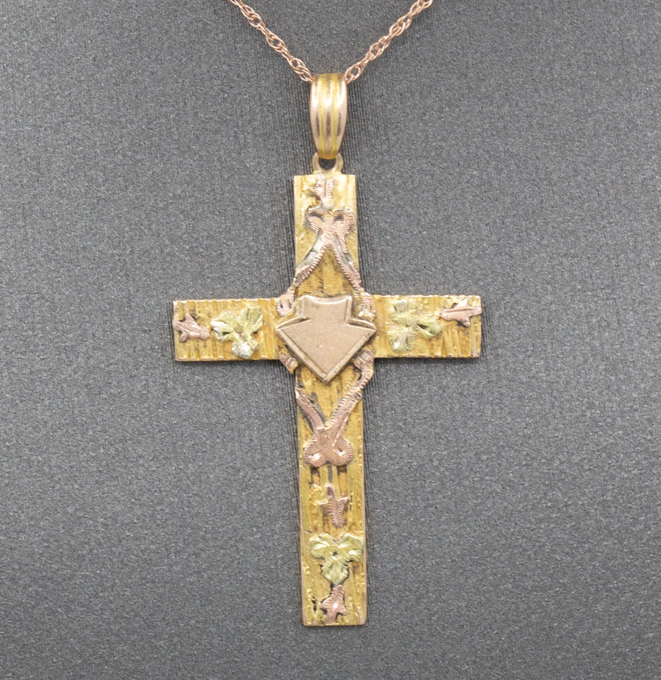 Delicate Antique Victorian Christian Cross Pendant Necklace in 10k Gold
