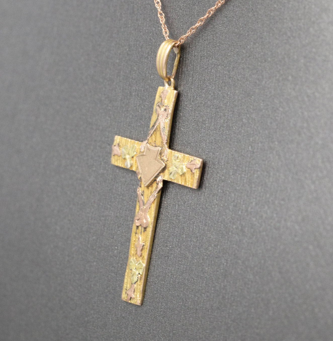 Delicate Antique Victorian Christian Cross Pendant Necklace in 10k Gold