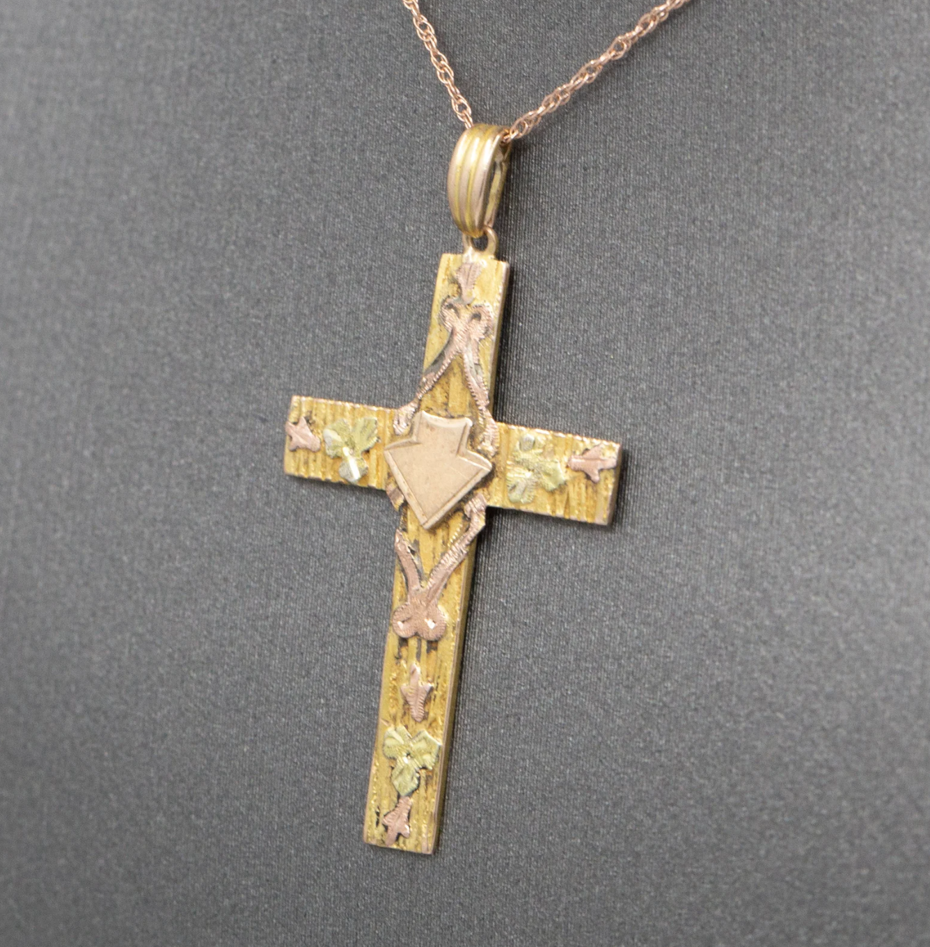 Delicate Antique Victorian Christian Cross Pendant Necklace in 10k Gold