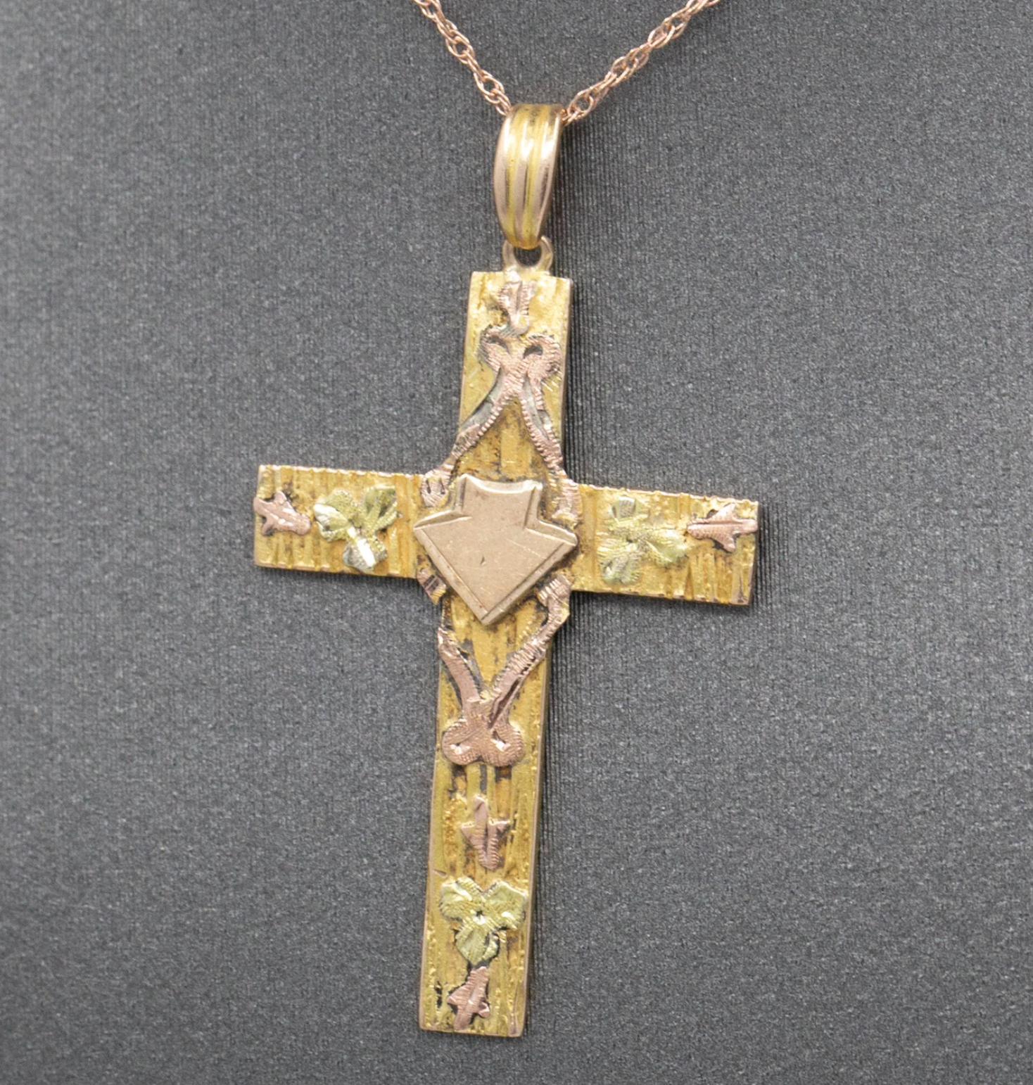 Delicate Antique Victorian Christian Cross Pendant Necklace in 10k Gold
