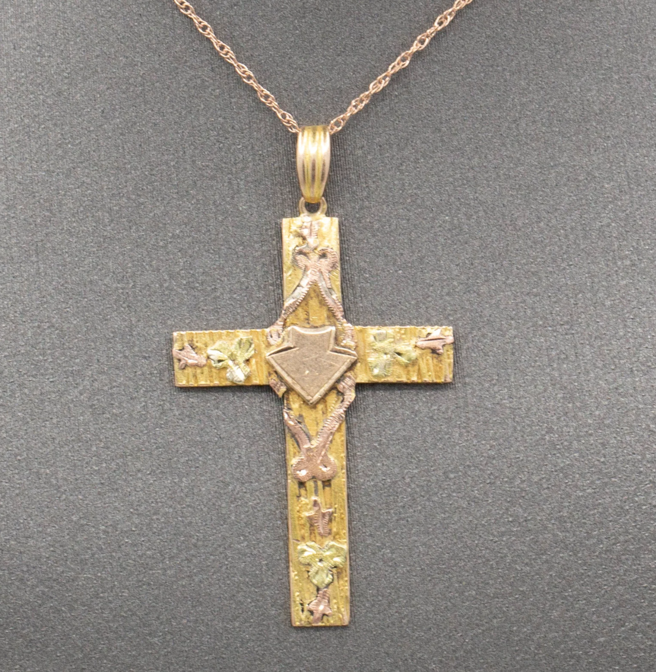 Delicate Antique Victorian Christian Cross Pendant Necklace in 10k Gold