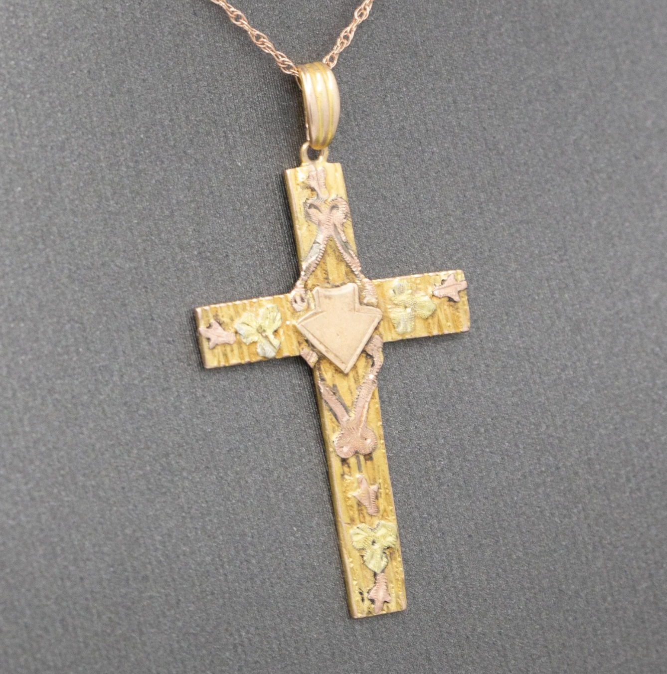 Delicate Antique Victorian Christian Cross Pendant Necklace in 10k Gold