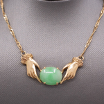 Vintage Custom Jadeite Jade Necklace with Hands in 18k Yellow Gold