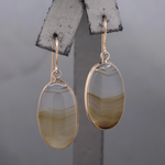 Antique Victorian Banded Agate Bezel Set Dangle Earrings in 10k & 14k Yellow Gold