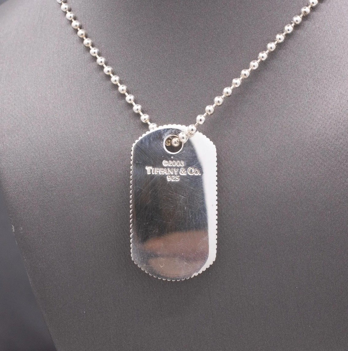 Authentic Tiffany & Co. Sterling Silver ID Dog Tag Necklace