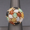 Multi Color Jade Jadeite Rainbow Domed Cocktail Ring in 14k Yellow Gold