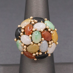 Multi Color Jade Jadeite Rainbow Domed Cocktail Ring in 14k Yellow Gold