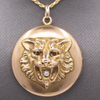 Exquisite Antique Victorian Lion's Head Locket with Old Mine Cut Diamond in 10k Yellow Gold