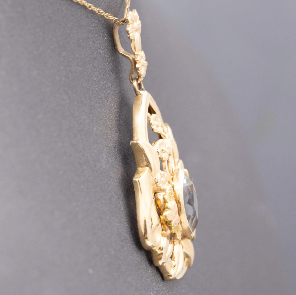 Vintage Bezel Set Aquamarine Pendant Necklace in 14k Yellow Gold