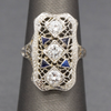 Art Deco Sapphire and Diamond Filigree Style Dinner Ring in 14k White Gold