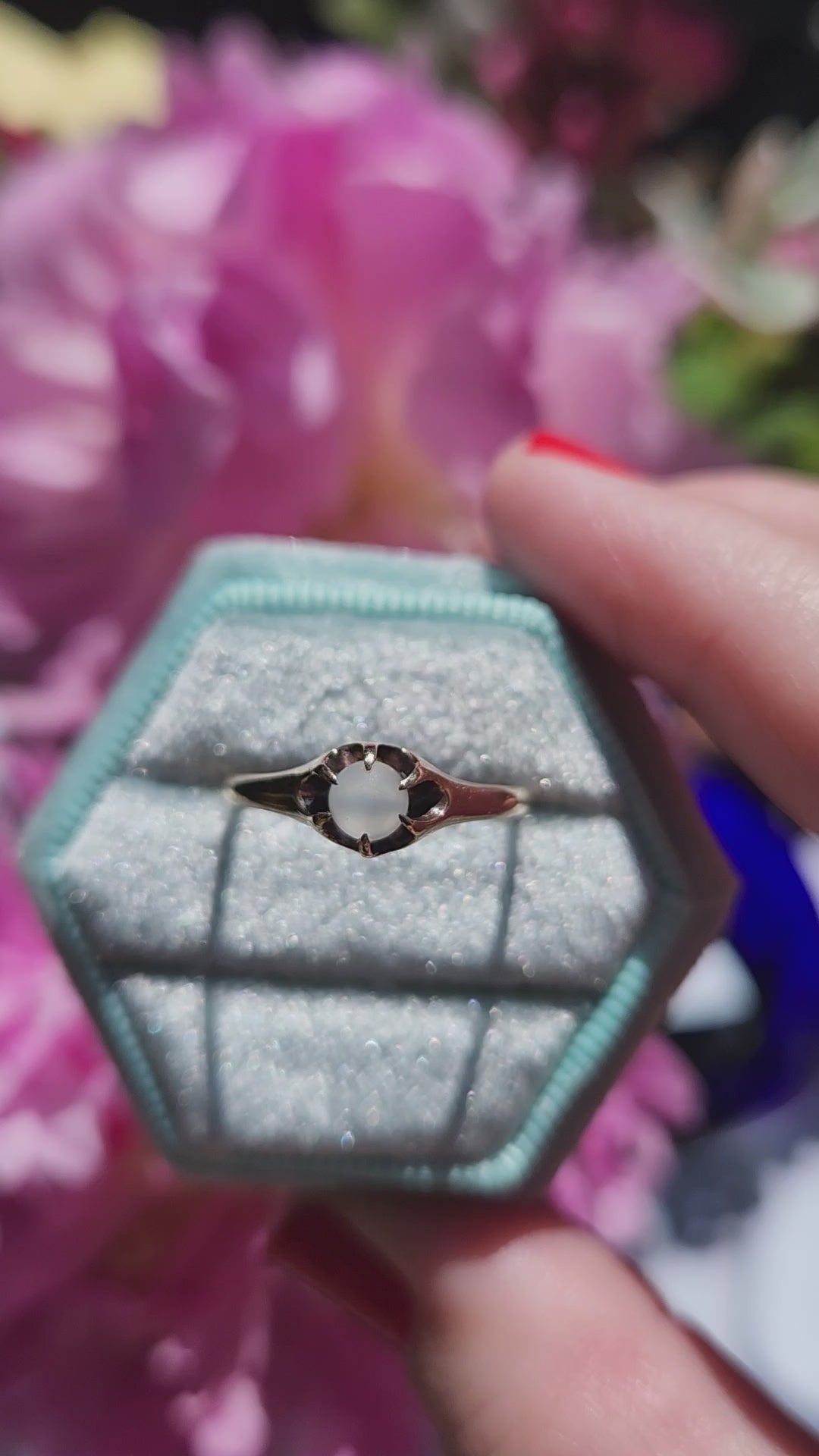 Victorian Moonstone Orb Claw Prong Belcher Set Ring in 10k Rose Gold