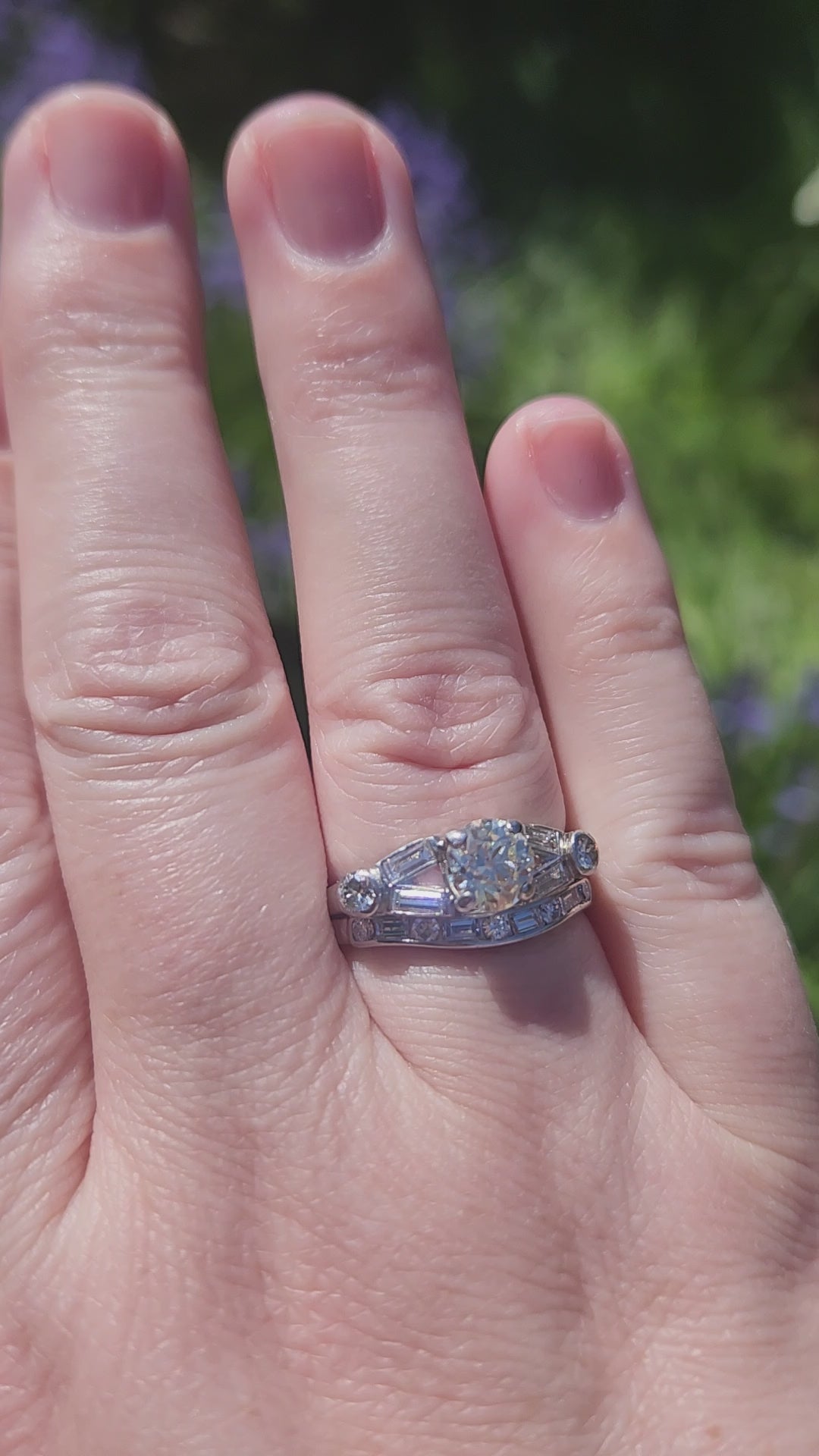 Mid-Century Old European Cut Diamond Engagement and Wedding Band Ring Set in Platinum