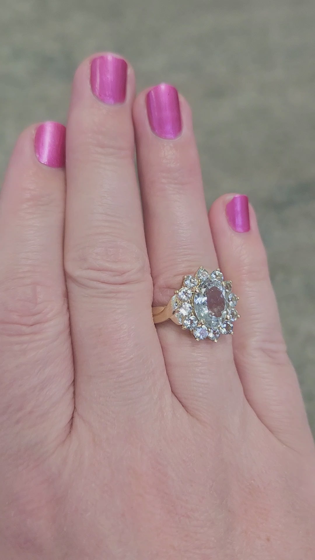 Vintage Aquamarine Oval Cluster Ring in 14k Yellow Gold