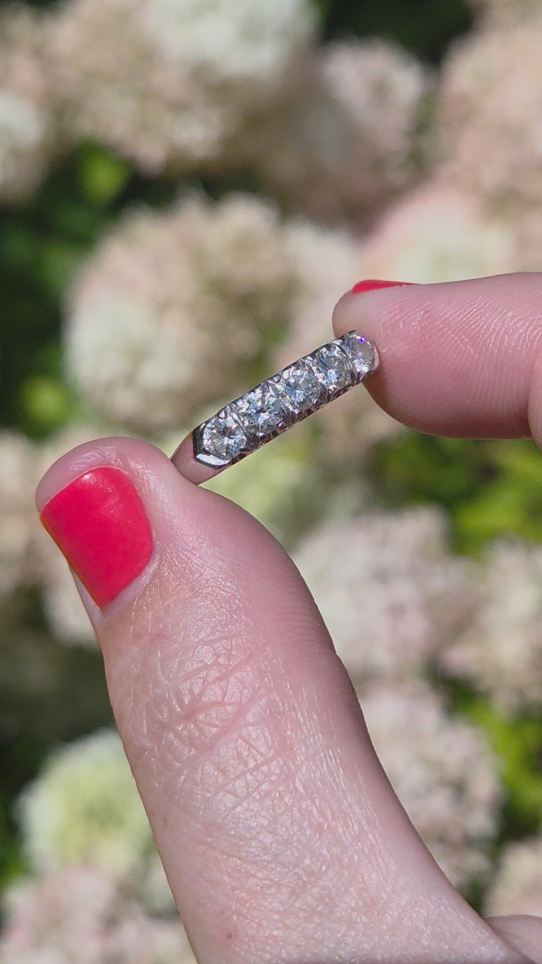 Vintage Five Stone Diamond Band Ring in 14k White Gold