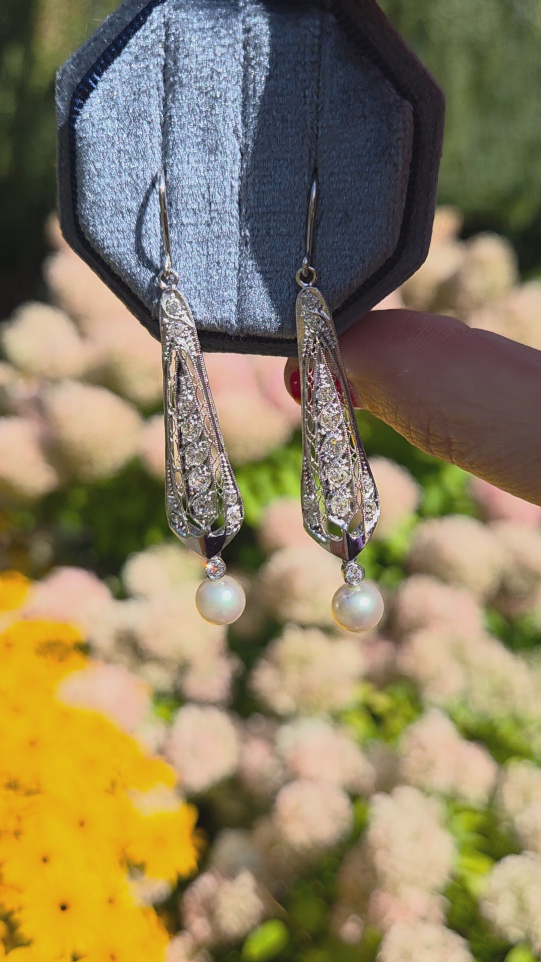 Incredible Art Deco Old Cut Diamond and Pearl Earrings in Platinum