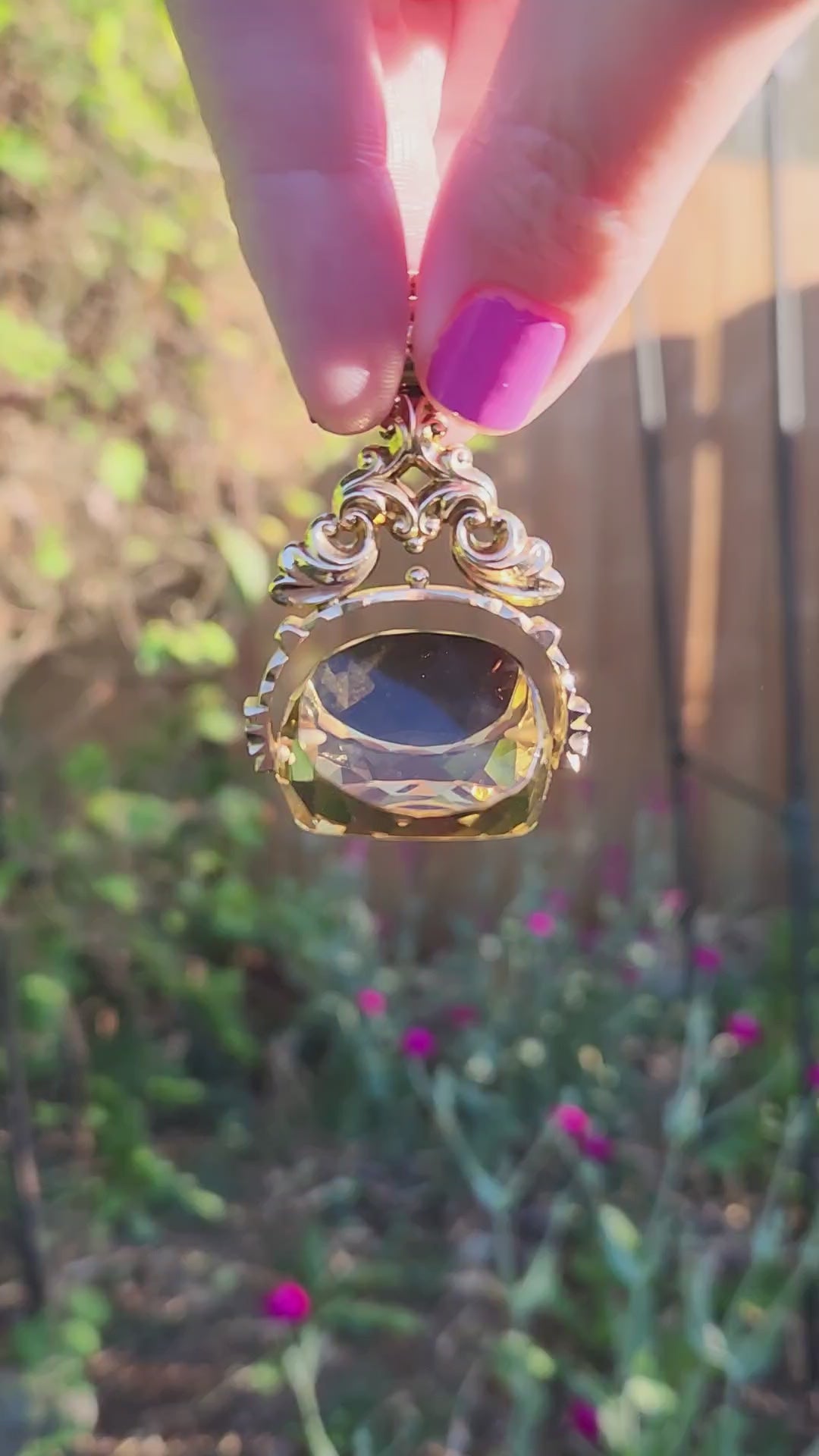 Victorian Large Citrine Spinner Watch Fob Pendant in 9k Yellow Gold