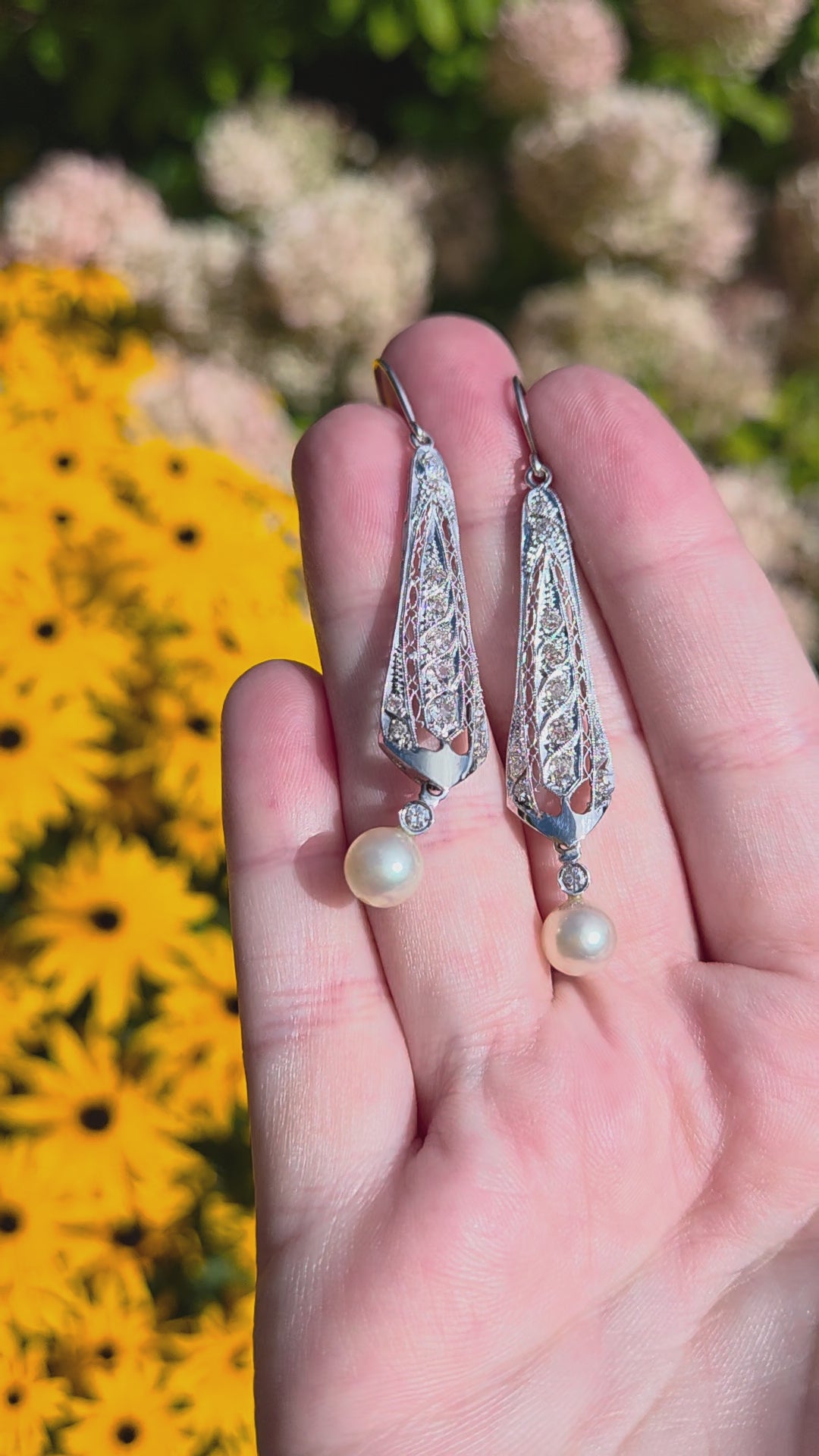 Incredible Art Deco Old Cut Diamond and Pearl Earrings in Platinum