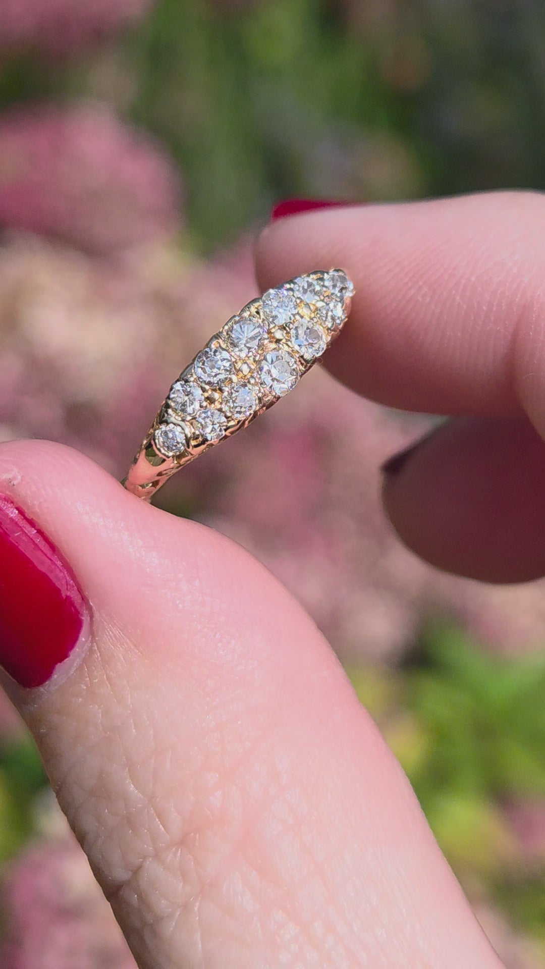 Victorian Old Mine Cut Diamond Double Row Band Ring in 14k Yellow Gold