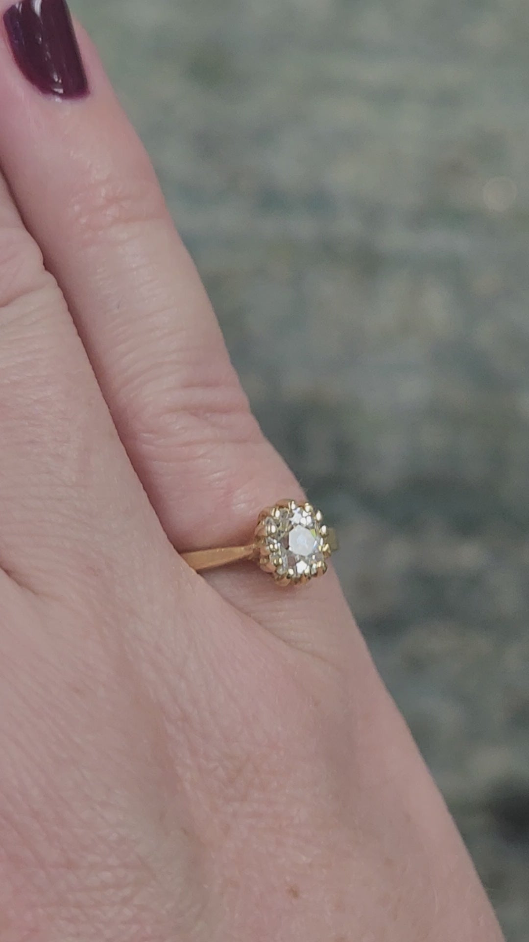 Antique Victorian Elongated Old Mine Cut Cushion Natural Diamond Ring in 14k YG