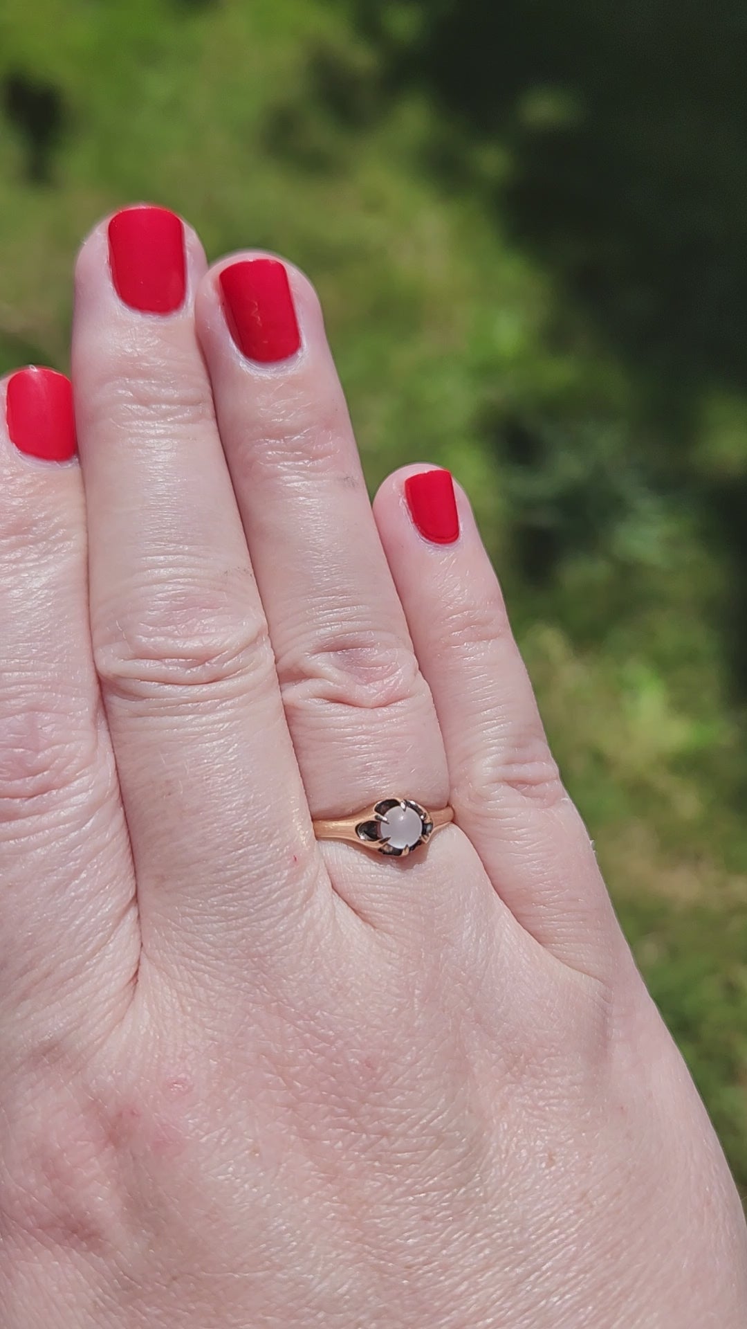 Victorian Moonstone Orb Claw Prong Belcher Set Ring in 10k Rose Gold