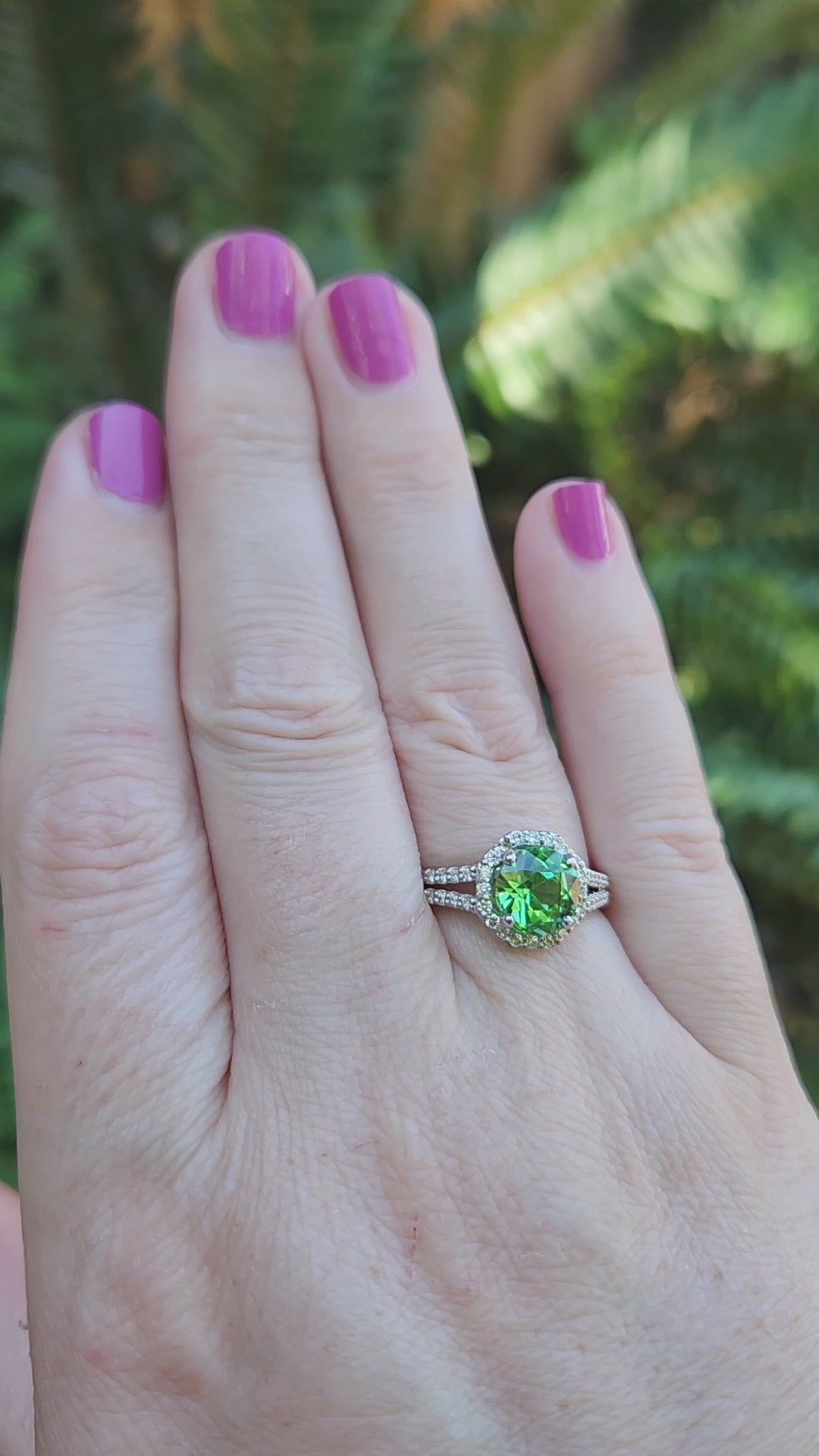 Exquisite Mint Green Tourmaline and Diamond Split Shank Ring in 14k White Gold