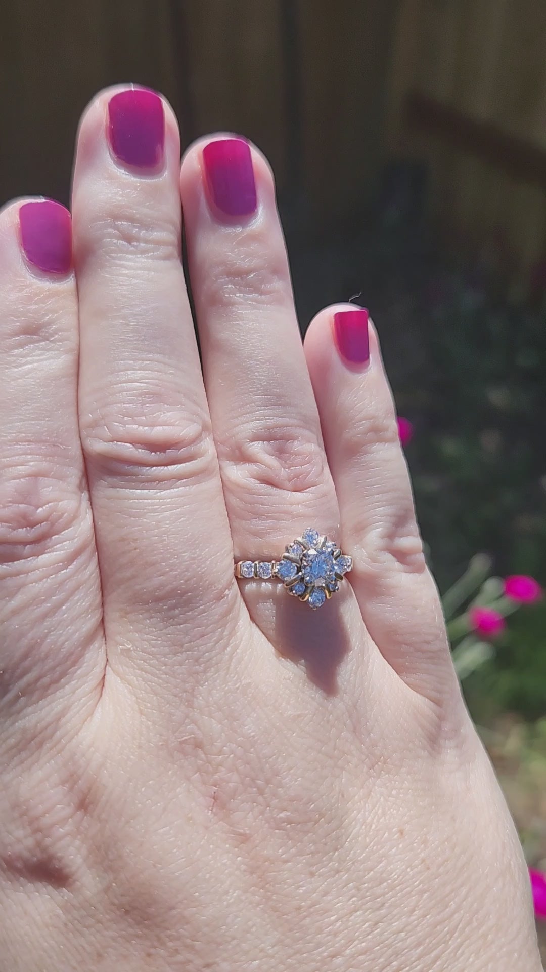 Vintage Two Tone Diamond Compass Cluster Ring in 14k Yellow and White Gold