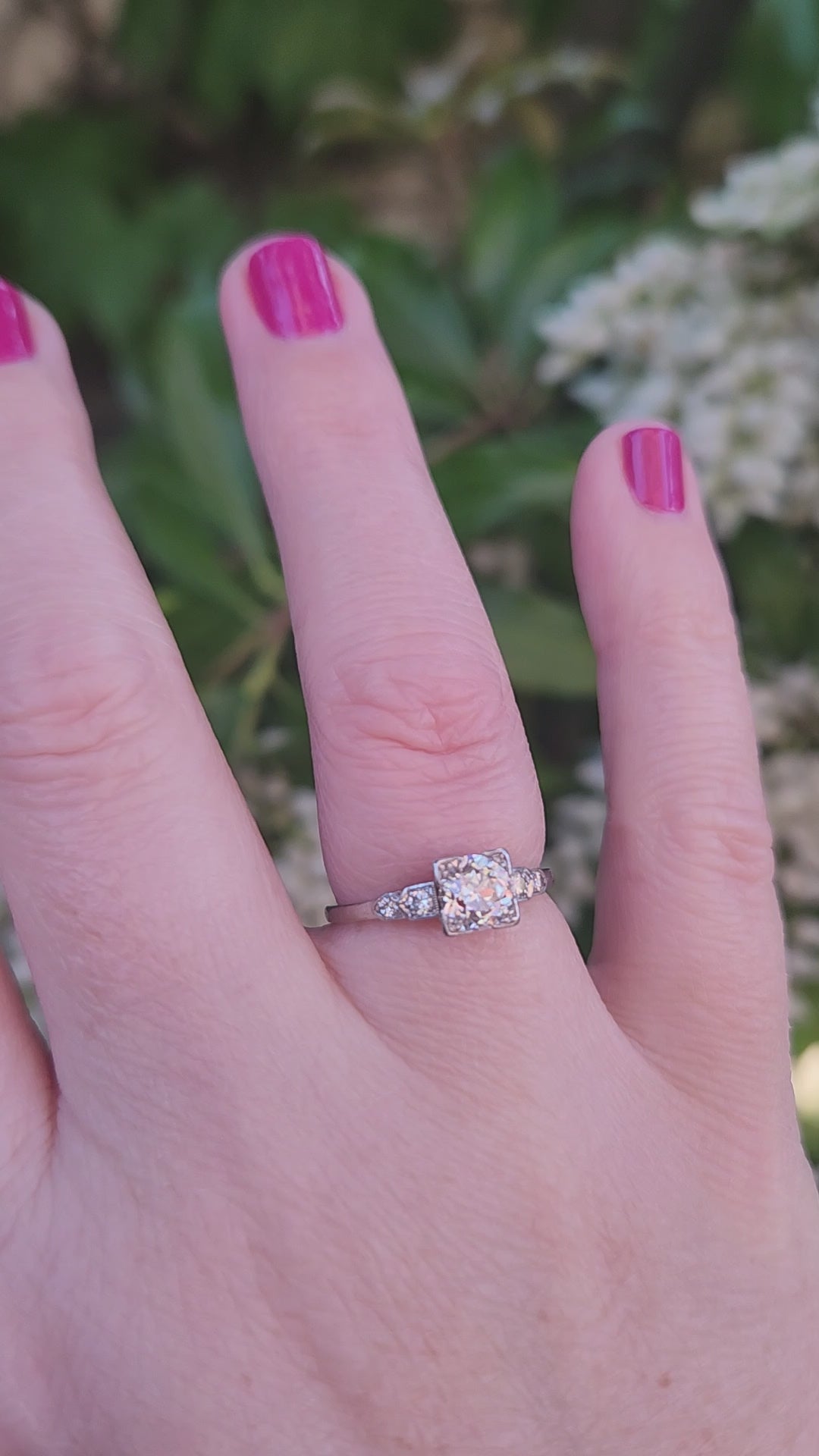 Art Deco Old European Cut Diamond Low Profile Engagement Ring in Platinum