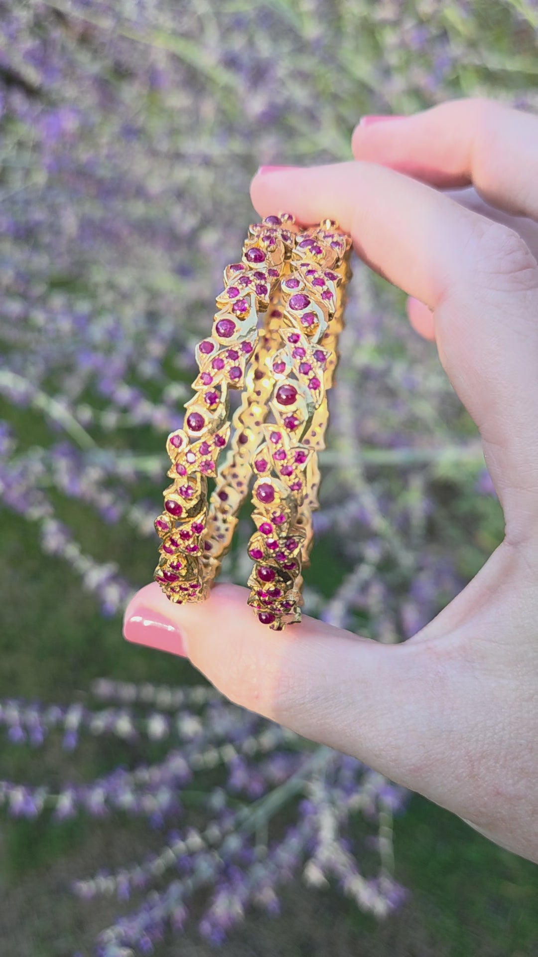High Karat Gold Natural Ruby Round Bangle Bracelet