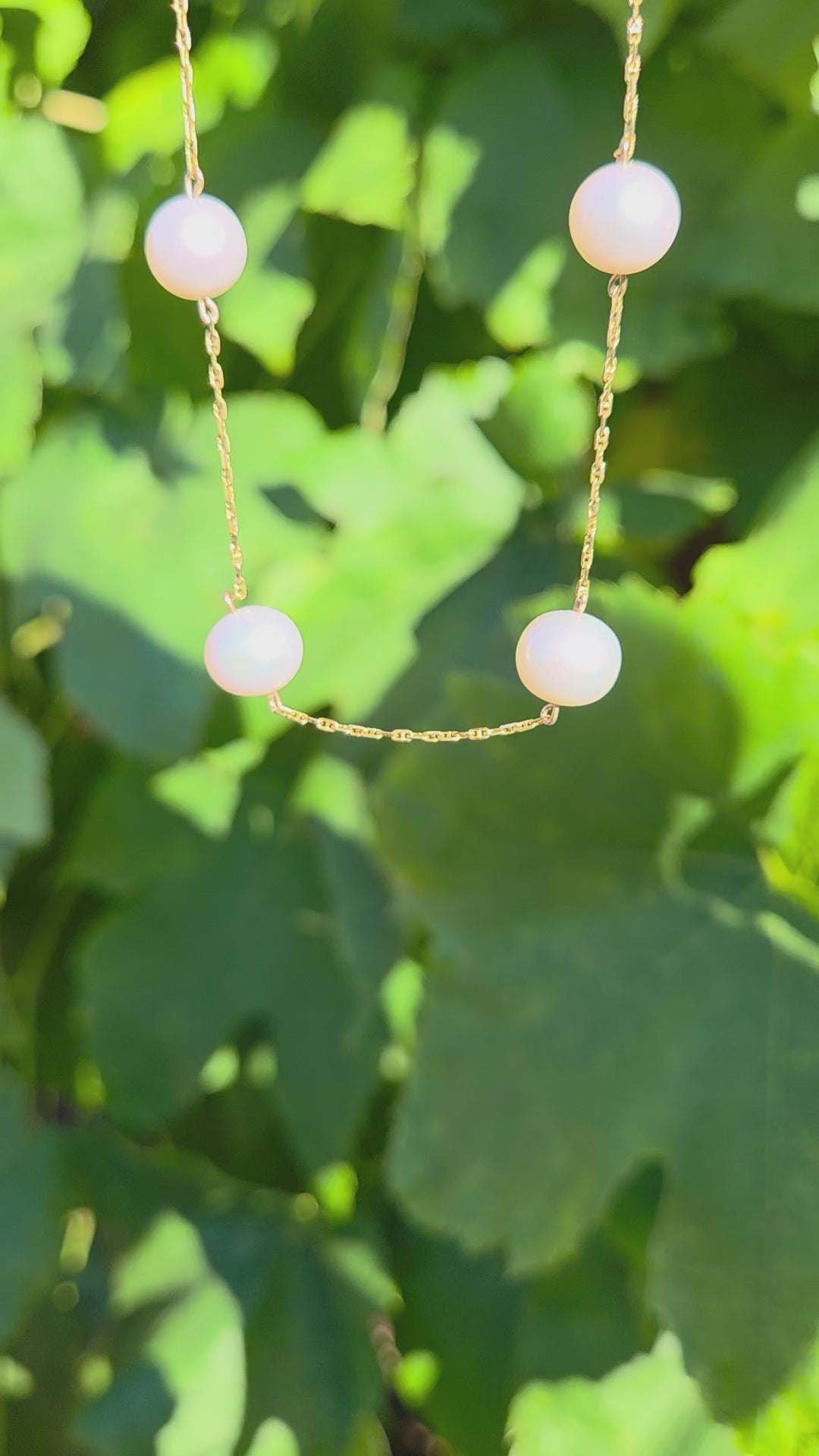 Vintage Pearl Station Tin Cup Necklace in 18k Yellow Gold