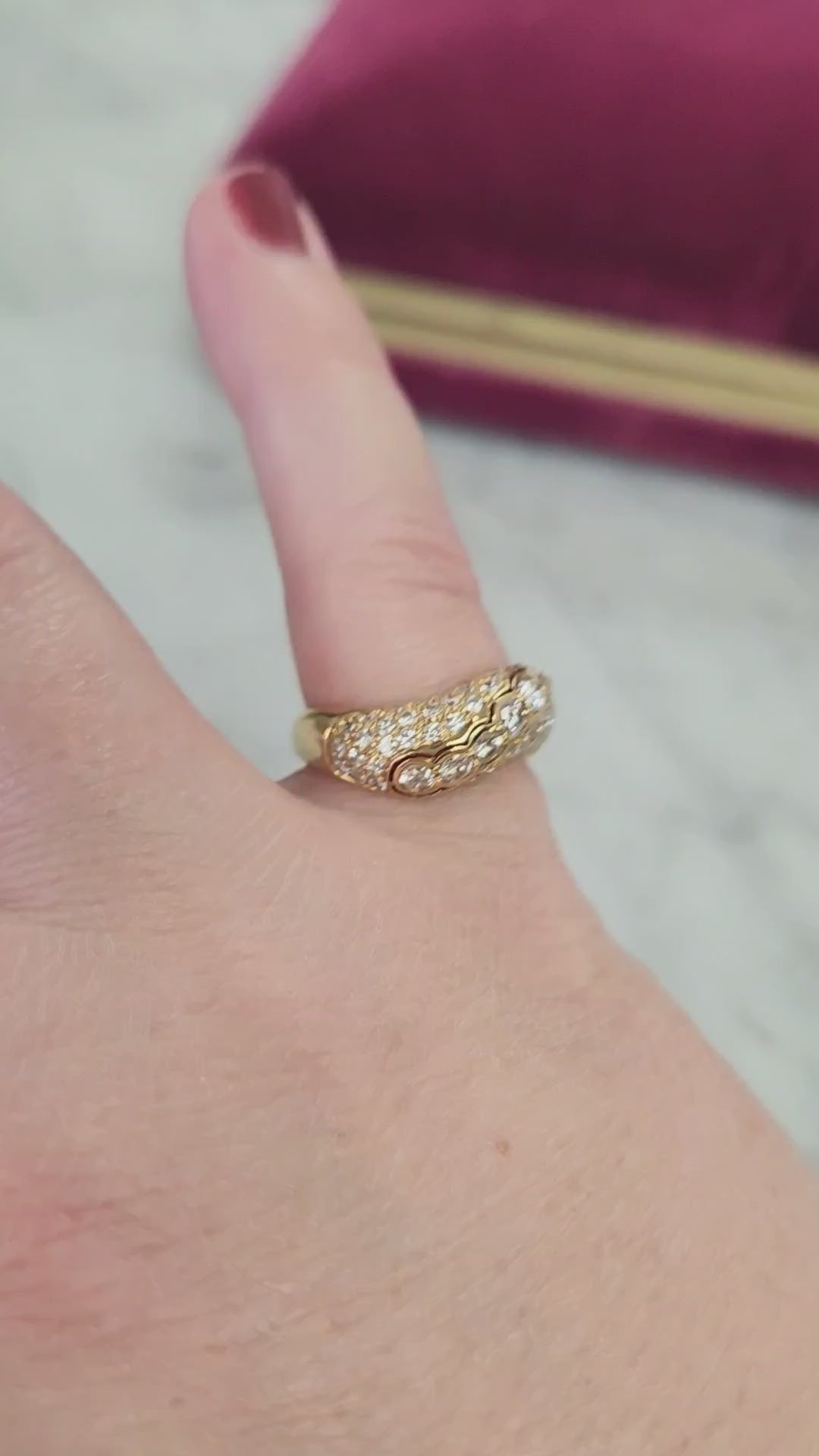 Vintage Bezel Set and Pave' Diamond Wave Band Ring in 18k Yellow Gold